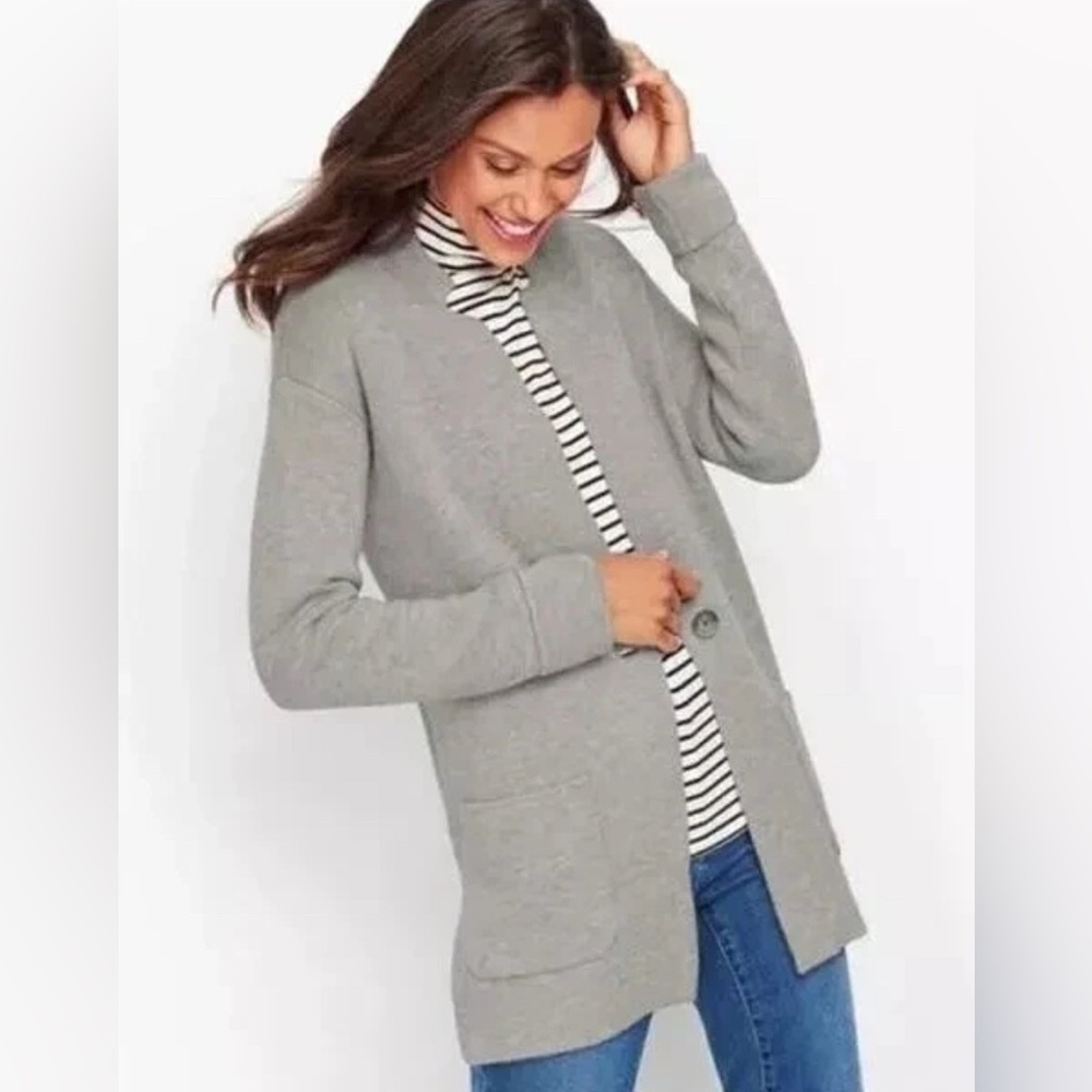 GINA TRICOT Long Duster Cardigan Gray Women's Open‎ Front Sweater Blazer Medium